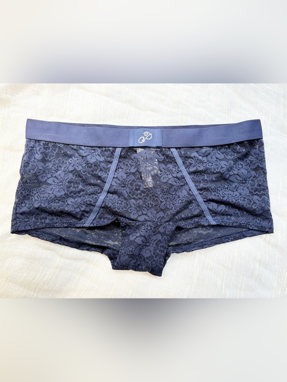 Victoria’s Secret PINK Wink Logo Lace Boyshort Panty Navy M NWT